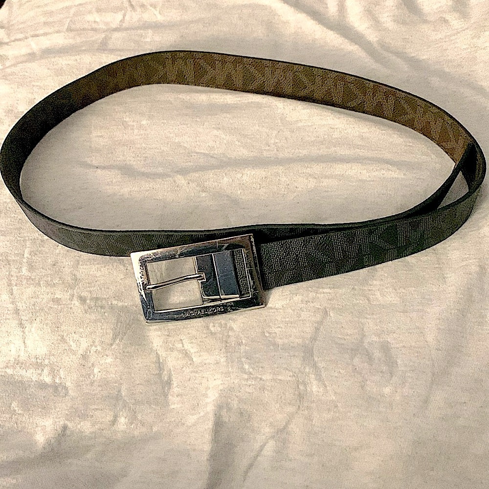Michael Kors Reversible Leather Signature Black and Brown Belt w/Silver Buckle